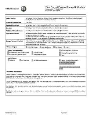 Fillable Online Final Product Process Change Notification Fax Email