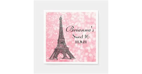 Night In Paris Glitter Sweet 16 Custom Napkin Zazzle