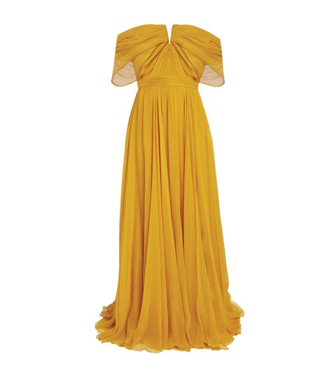 Zuhair Murad Yellow Silk Chiffon Pleated Gown Harrods UK