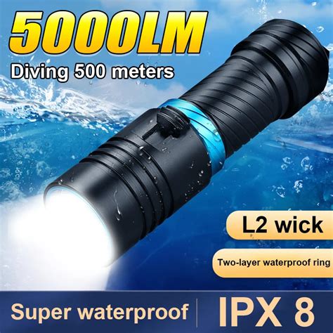 5000LM Professional Diving Torch Black Brown L2 Wick Underwater