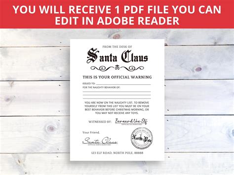 Editable Warning Letter From Santa Printable Naughty List Instant Download Editable Pdf Etsy