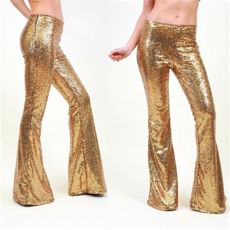 Gold Sequin Flare Pants Bell Bottoms Harem Pants Yoga Etsy