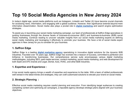 Ppt Top 10 Social Media Agencies In New Jersey 2024 Powerpoint