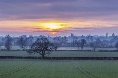 British Countryside Fields At Hazy Sunset Stock Photo Image Of Light