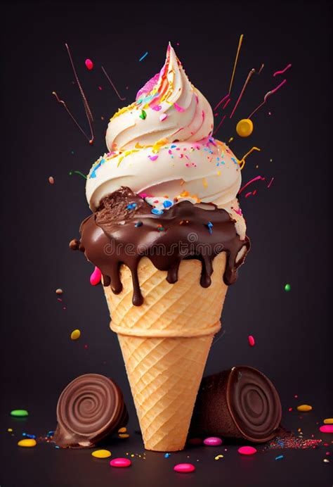 Ice Cream In Cone With Sweet Colorful Sprinkles Delicious Sweet Food