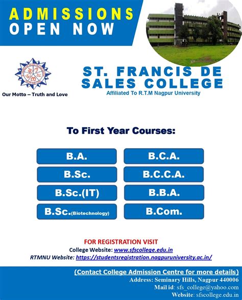 Admission Schedule 2022 23 ST FRANCIS DE SALES COLLEGE NAGPUR INDIA