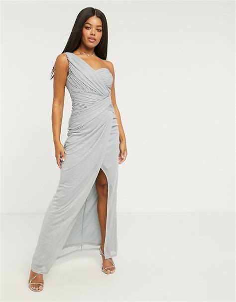 Lipsy X Abbey Clancy Glitter One Shoulder Maxi Dress In Blue Shopstyle