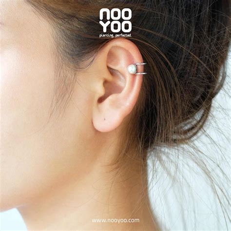 Double Ring Pearl Ear Cuff Surgical Steel Nooyoo