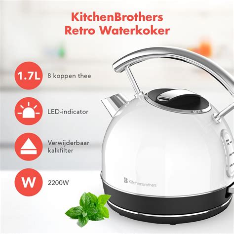 Kitchenbrothers Elektrische Waterkoker Retro L W Rvs