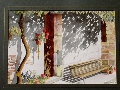 mediterranean courtyard watercolor painting