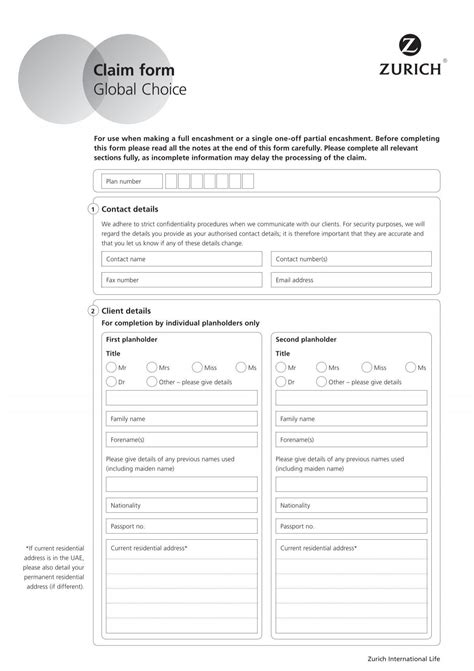 Zurich Global Choice Claim Form