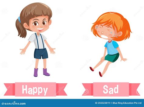 Opposite English Words Happy And Sad Stock Vector Illustration Of