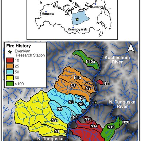 Map Of Sub Watersheds Sampled In The Central Siberian Plateau Blue