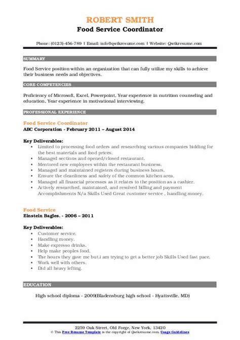 Food Service Resume Samples Qwikresume