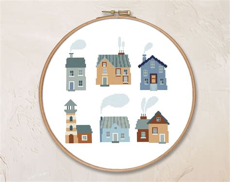 Set Of Houses Counted Cross Stitch Pattern Pdf Modern Village Etsy