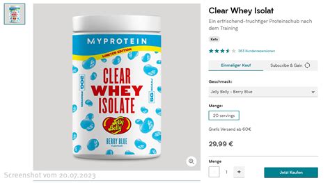 Myprotein Clear Whey Isolate Lebensmittelklarheit