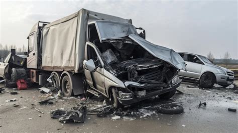 Colisión Frontal Entre Un Automóvil Y Un Camión Grande En Una Carretera Ia Generativa Foto Premium