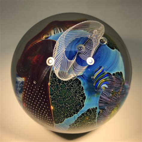 Signed Josh Simpson Art Glass Paperweight Complex Inhabited Planet W