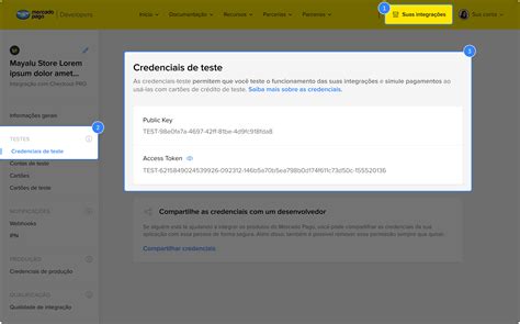 Credenciais de teste