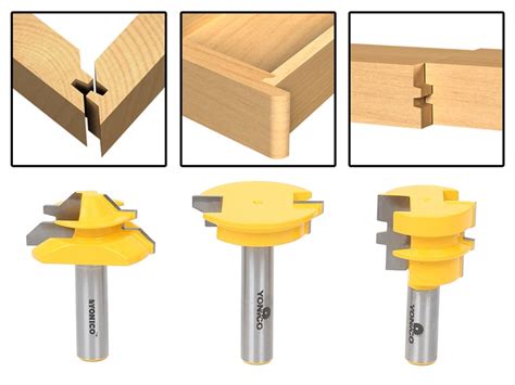 Yonico 3pc Jointing Router Bit Set Lock Miter Glue Joint Drawer