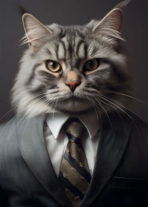 'Cat in a suit' Poster, picture, metal print, paint by Fables | Displate