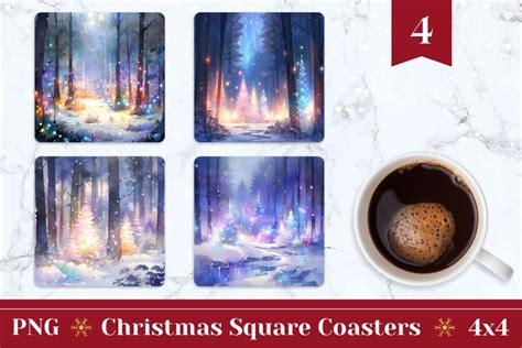 Christmas Square Coaster, Winter Forest Coffee Mug Coasters