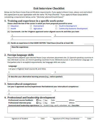 FREE 10 Exit Interview Checklist Samples Employee Volunteer Student