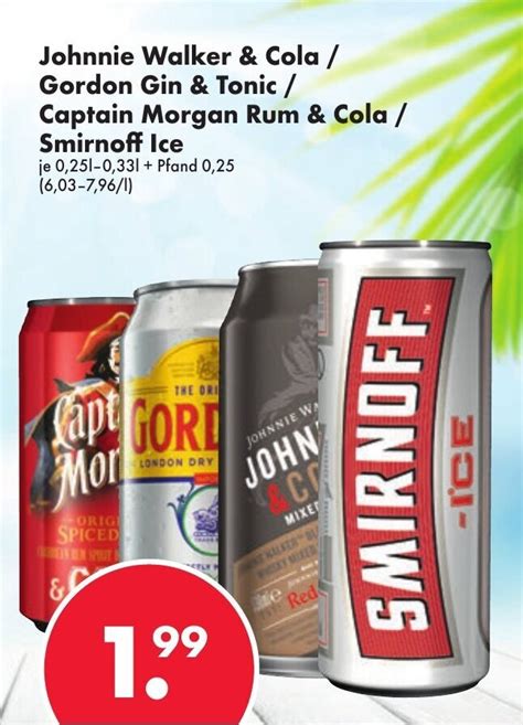 Johnnie Walker Cola Gordon Gin Tonic Captain Morgan Rum Cola