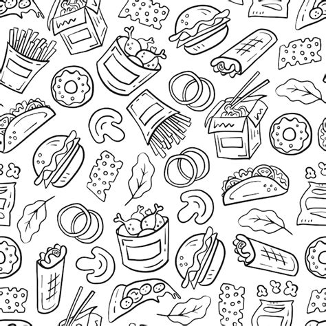 Premium Vector Fast Food Seamless Pattern In Doodle Style