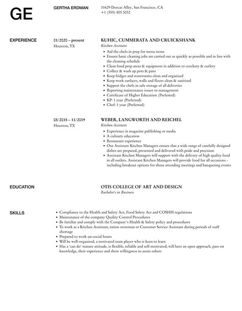 Kitchen Staff Resume