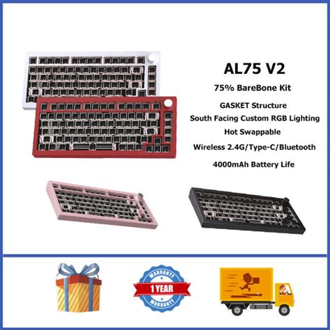 AL75 V2 Wireless BareBone Keyboard Kit 75 GASKET RGB Hot Plug Custom Aluminum Keyboard With