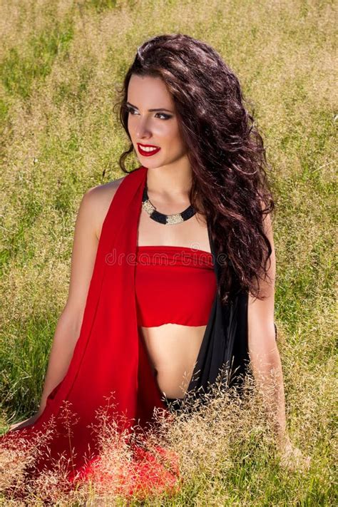 Magentarotes Portr T Der Kunst Des Sinnlichen M Dchens Der H Bschen Mode Des Brunette Jungen