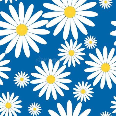 Cute Seamless Pattern Of White Daisies On Blue Background Tiny Daisy