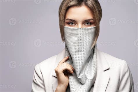 Beautiful Woman Wearing Stylish Leather Neck Gaiter Instead Of