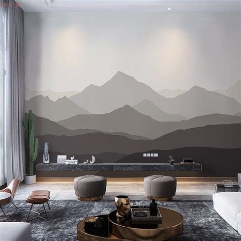 Ombre Mountains Mural Wallpaper Grey Mountain Landscape Etsy Artofit