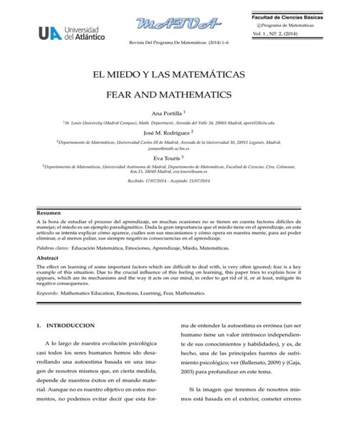 El Miedo Y Las Matematicas Fear And Mathematics