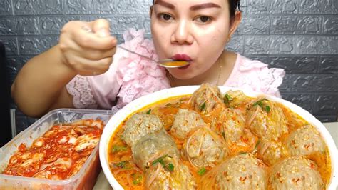 Bakso Urat Isi Daging Cincang Kimchi Pedas Mukbang Youtube