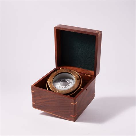 Engravable Antique Nautical Brass Gimbaled Compass In Wooden Box Stanley London Touch Of Modern