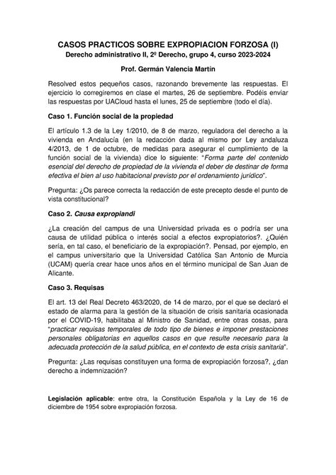 Casos Prcticos Expropiacin Forzosa I CASOS PRACTICOS SOBRE