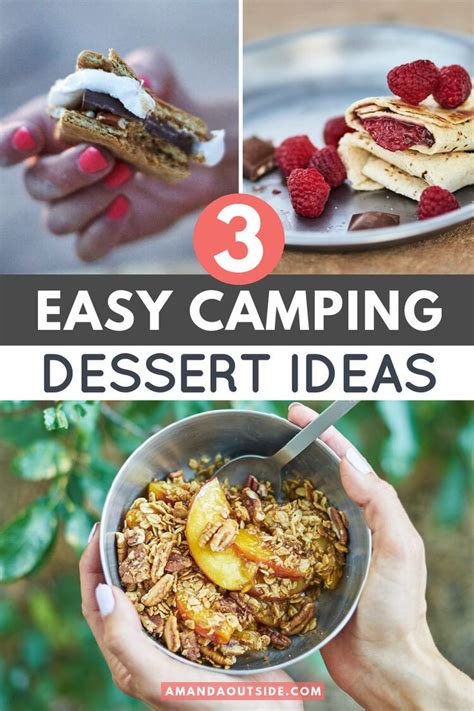 Three Photos With The Words Easy Camping Dessert Ideas On Them And An