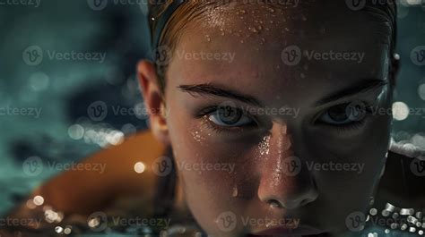 Barechested Woman Swimming In Water Enjoying Leisure And Fun In The