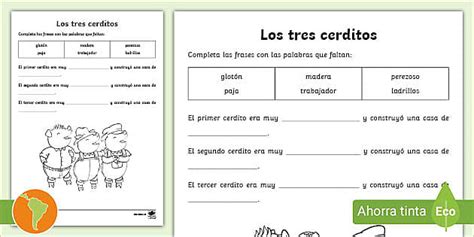 Ficha De Actividad Completar Las Oraciones Los Tres Cerditos Guía De