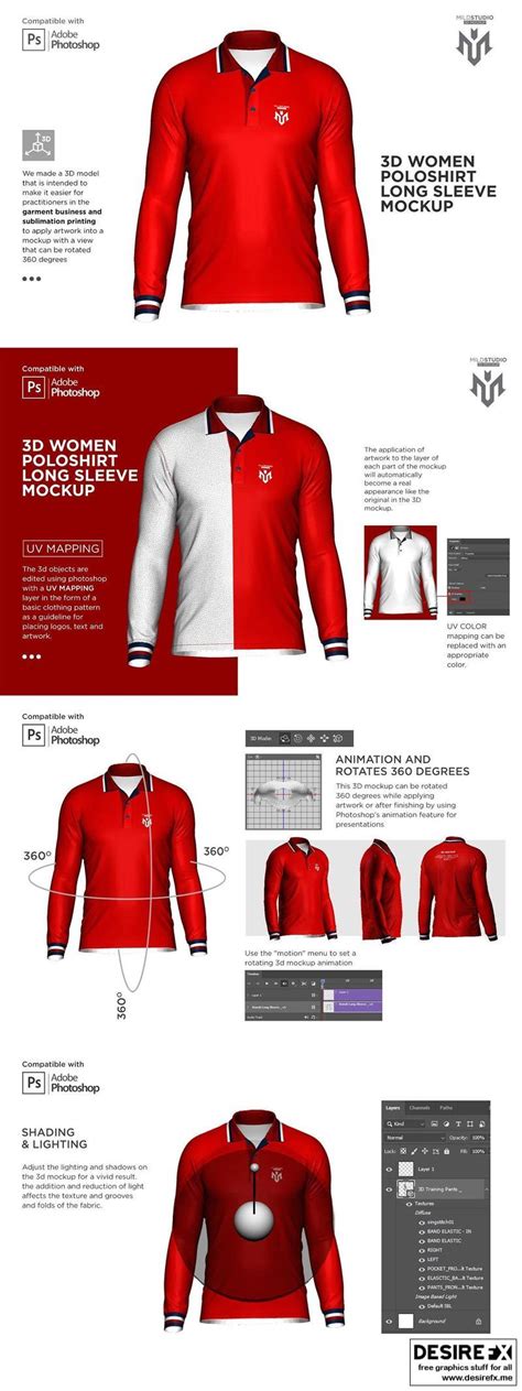 Desire FX 3d models | 3D Poloshirt Long Sleeve Mockup 6453706