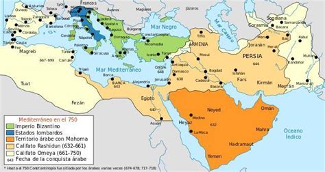 mapa del imperio musulmán con sus principales ciudades del imperio