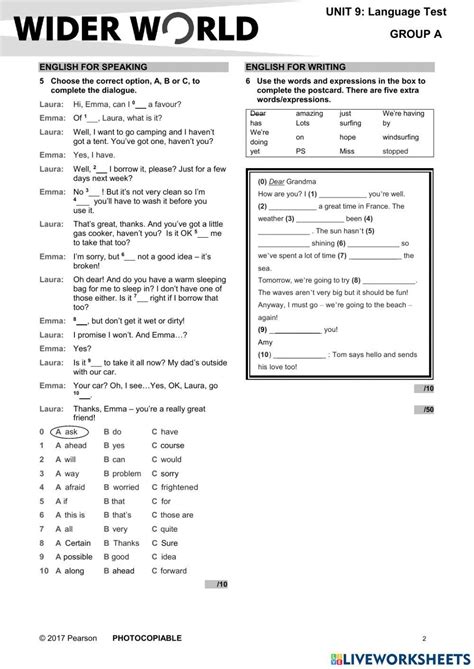 Wider World 3 Unit 9 Test Online Exercise For Live Worksheets