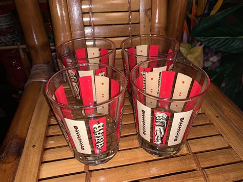 Quantity 4 of KenTiki Mai Tai glasses in red and tan w/ FREE SHIPPING