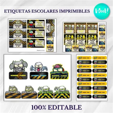 Kit Imprimible Etiquetas Escolares Zombie Infection Editable