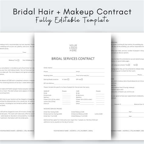 Editable Bridal Hairstylist Contract Etsy