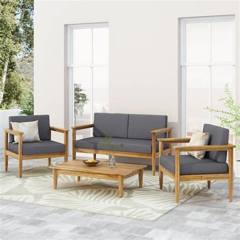 Noble House Magnolia Teak Brown 4 Piece Wood Outdoor Patio Conversation