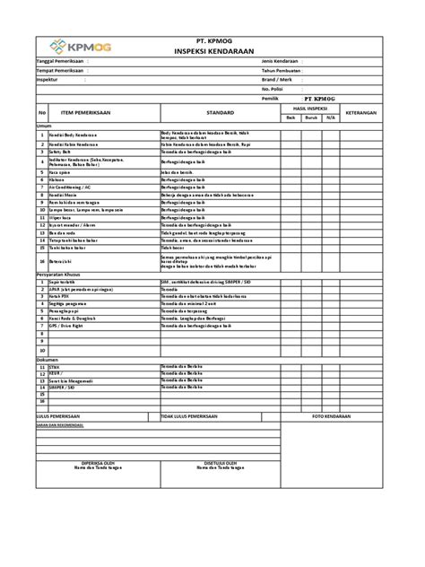 Checklist Pemeriksaan Kendaraan Pdf